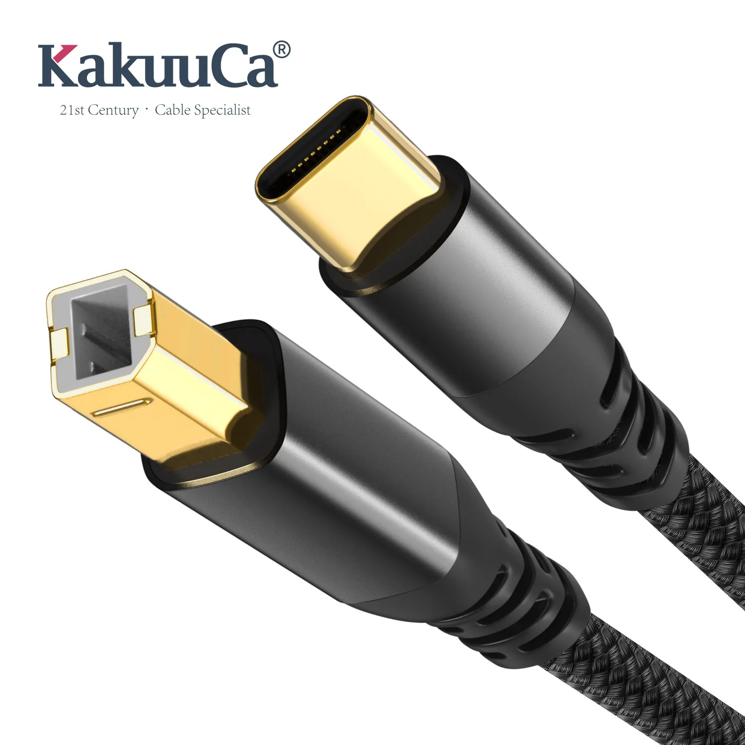 USB-B auf USB-C Druckerkabel, USB 2.0 480Mbps, Nylon-ummantelt, Plug & Play, Drucker, MIDI-Keyboard, DAC-kompatibel