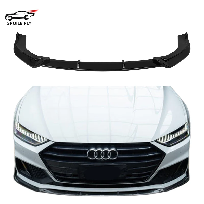 3PCS 2019 - 2025 Front Bumper Lip Splitter Diffuser Body Kit Spoiler Guard Cover For Audi A7 S7 C8 SLine By Gloss Black ABS