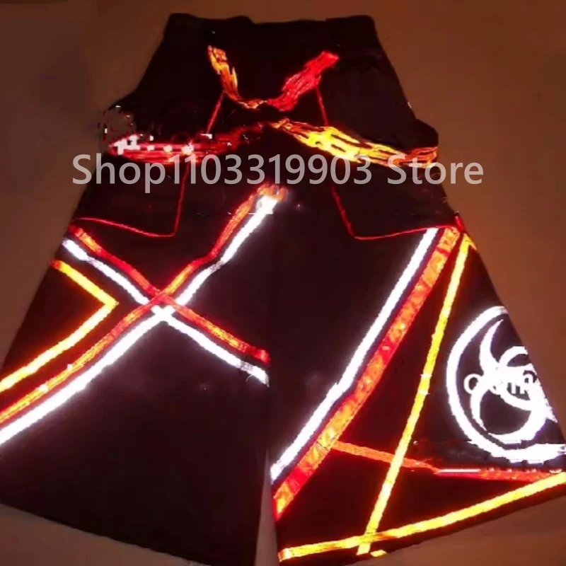 Ghost Dancing Phat Shuffle Pants  Cool Street Multi-color Reflective Strip Night Vision Pants Luminous Death Trousers Unisex