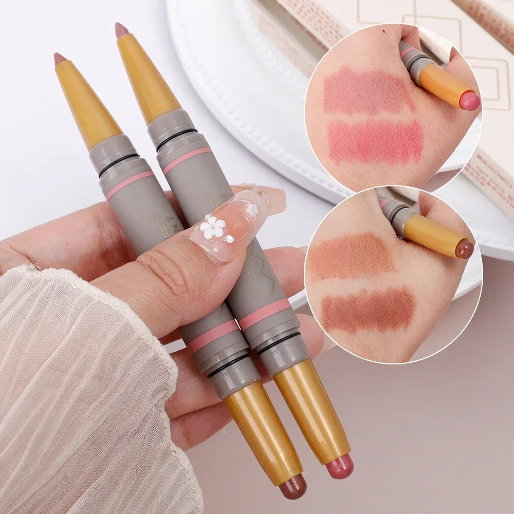 Double-ended Matte Lipliner Pencil Nude Brown Pink Contour Tint Lipstick Lasting Non-stick Cup Lipliner Pen Lips Makeup Cosmetic