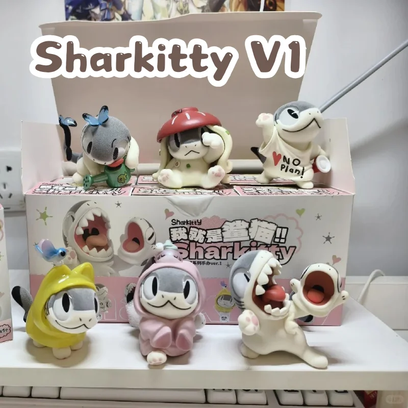 

Подлинная глухая коробка серии Sharkitty V1, виниловая милая игрушка ручной работы, украшение для рабочего стола, игровая тайная коробка, кавайный орнамент, кукла, подарки