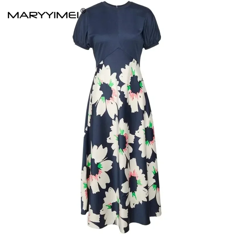 

MARYYIMEI Fashion Designer Summer Women's dress Short sleeved Floral-Print Slim Elegant Dresses