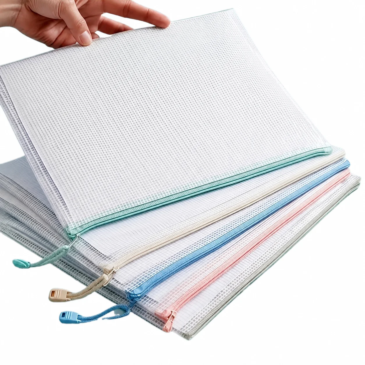 5pcs Mesh Zipper Bag Jigsaw Bag Zipper Bag for Organizing Classroom Organization Plastic Zipper Bag, 5 Colors, A4 Size, Board Ga