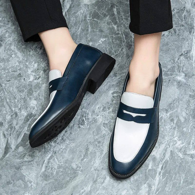 Color block large size business casual shoes breathable and comfortable gentleman loafers rubber sole formal shoes