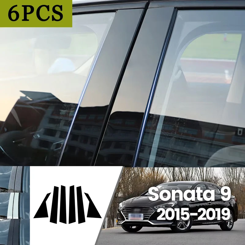 

For Hyundai Sonata 9 2015-2019 2016 2017 2018 Bright Black Carbon Fibre Window Door Waterproof B C Sticker
