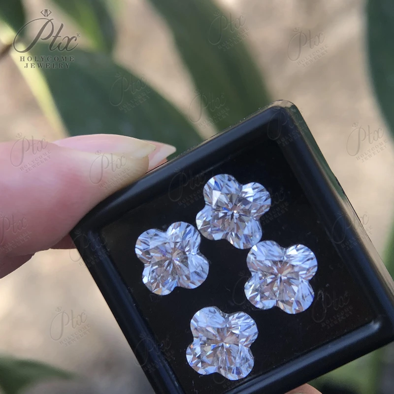 

VVS1 Moissanite Stone Four Leaf Clover Shape Aqua Blue Champagne Color Loose Gemstones Jewelry Making GRA Certificate Hot Sale