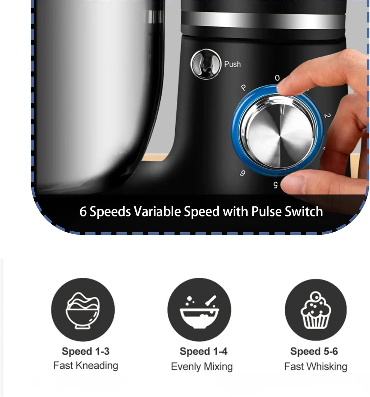 خلاط كهربائي عالي الطاقة 1200 وات 6 سرعات مع وعاء من الفولاذ المقاوم للصدأ برأس مائل للخبز والطبخ خلاط طعام المطبخ