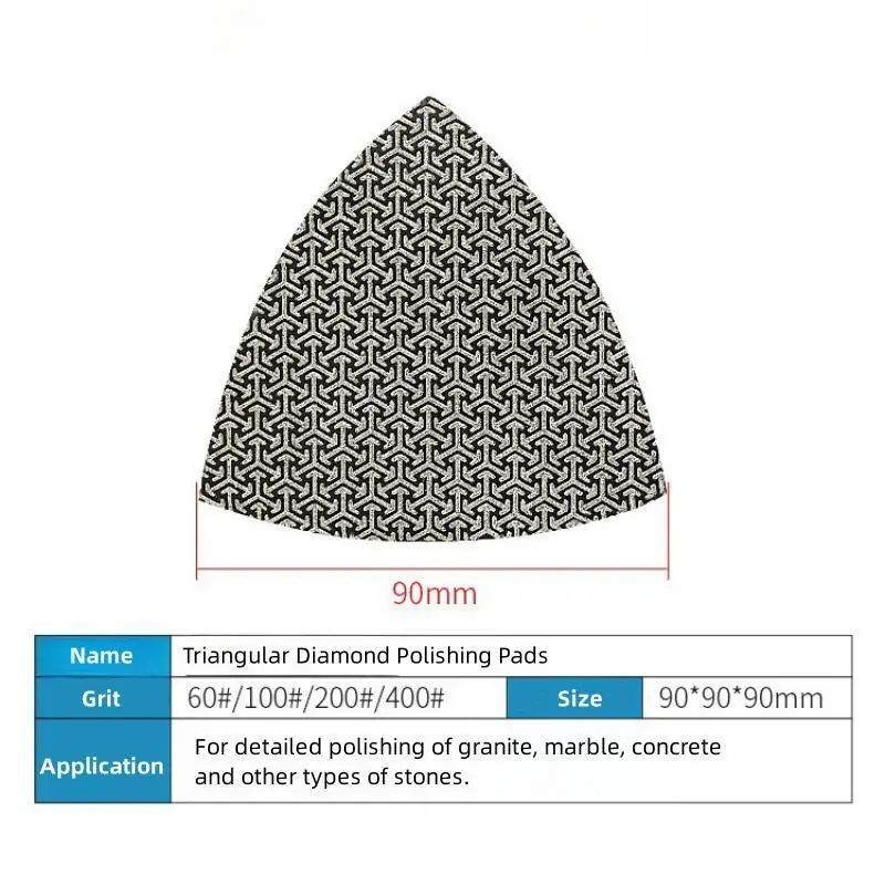 90mm Triangular Diamond Polishing Pads Electroplated Sanding Pad For Tiles Stone Marble Concrete Glass 60 120 200 400 Grit