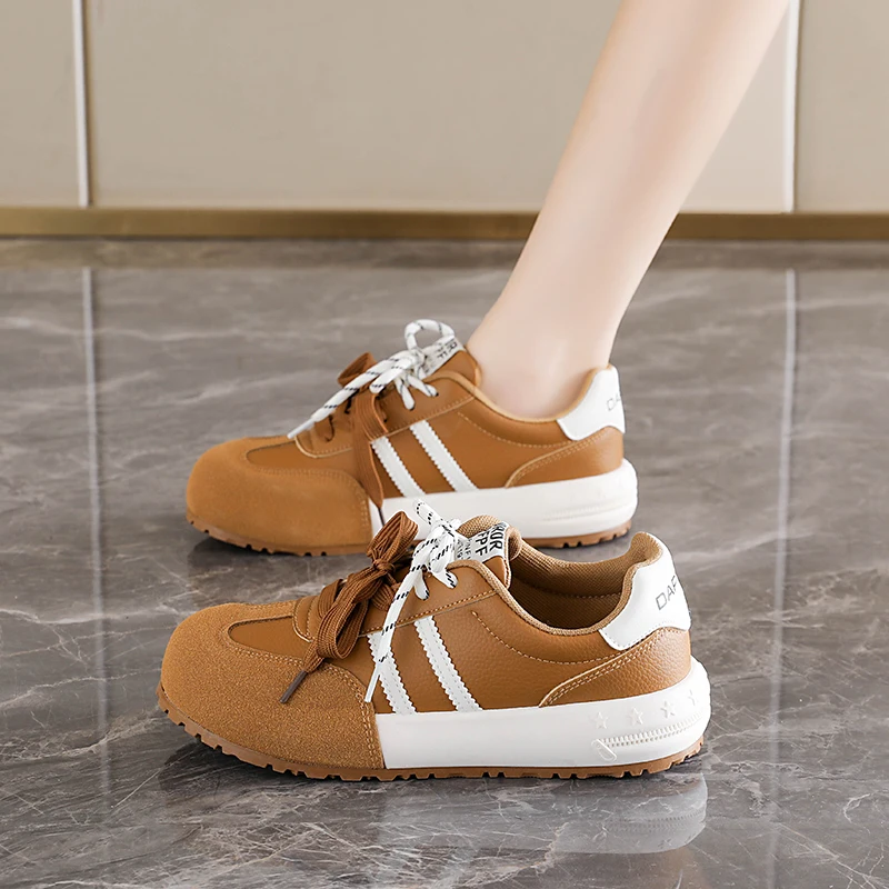Autumn new retro color blocked versatile lace up casual shoes