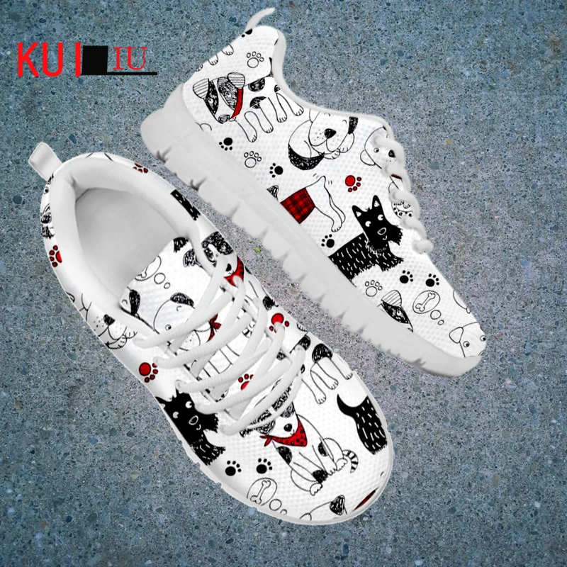 

KUILIU Puppy Pattern Women Men Flat Sneakers Breathable Shoes Cute Dog Printing Designer Outdoor Air Mesh Footwear Dropshipping