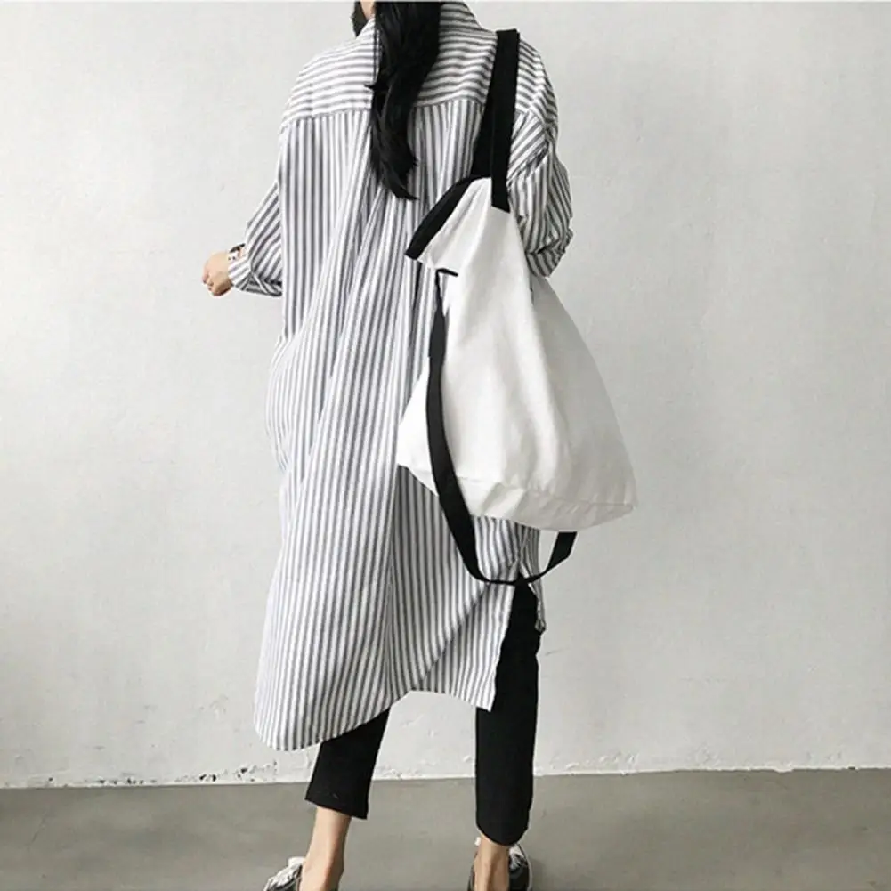 Women Shirt Blue Striped Long Shirt Dress Long Sleeves Single-breasted Cardigan Split Hem Spring Summer Blouse Lady Clothing