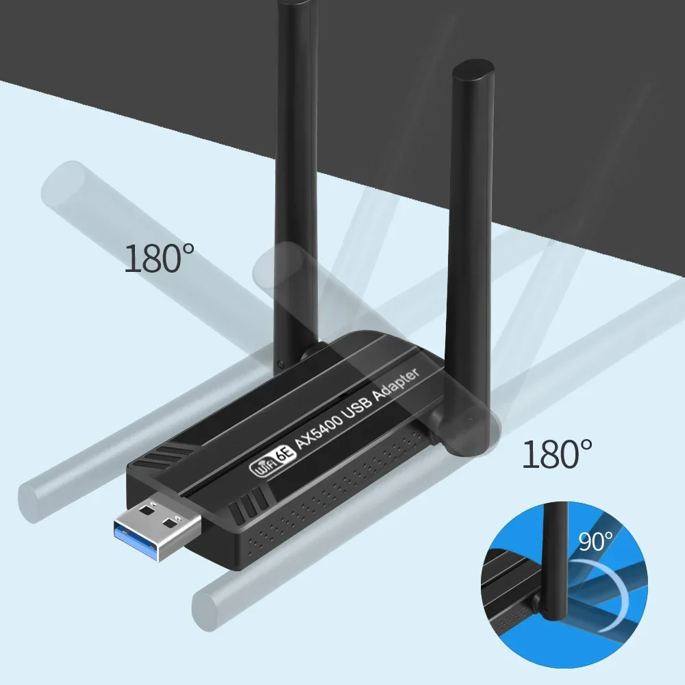 WiFi 6E USB 3.0 Adapter 5400Mbps Wireless Network Card Tri-Band 2.4G 5G 6G USB Ethernet Adapter Wi-Fi Receiver For Win 10/11