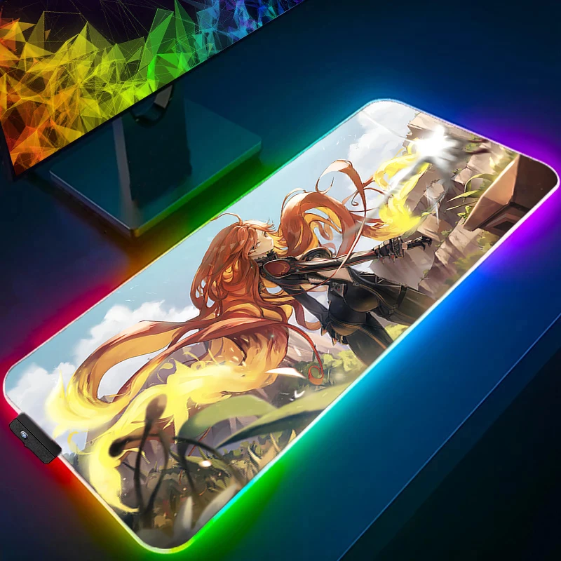

Коврик для мыши Anime Gamer Genshin Impact Mavuika, коврик для клавиатуры планшета, светодиодный мягкий настольный коврик RGB для ноутбука Kawaii, игровые аксессуары, коврик для мыши