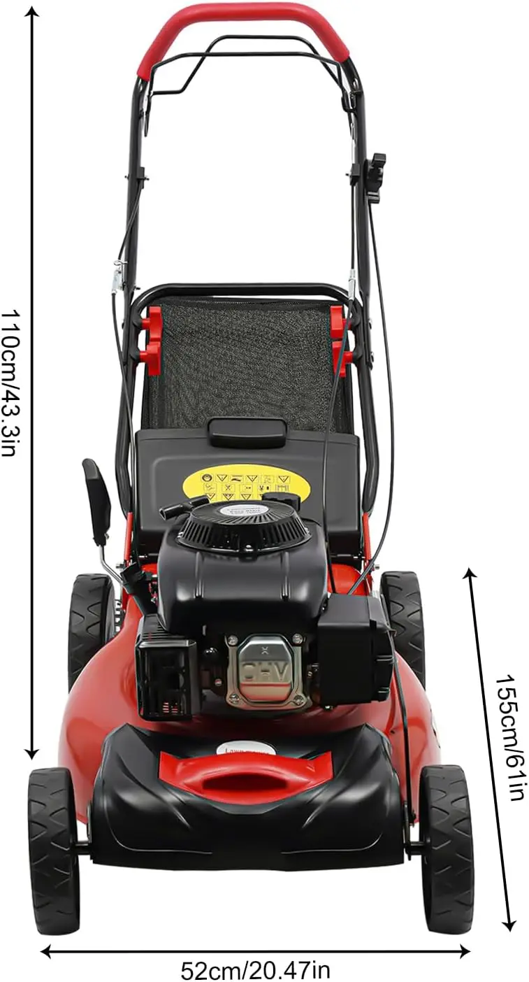 Gas Lawn Mower, 140Cc 4-Stroke Gasoline Push Lawn Mower, Walk Behind Lawn Mower With Grass Collection Bag, 8 Gear Cutting