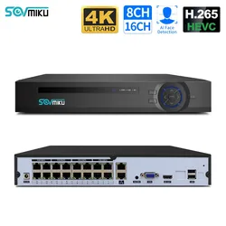 SOVMIKU-cámara de vigilancia de seguridad, sistema de videovigilancia CCTV, H.265, 8 canales, 16 canales, POE, NVR, compatible con Audio y vídeo, detección facial para 5MP, 8MP, 4K IP