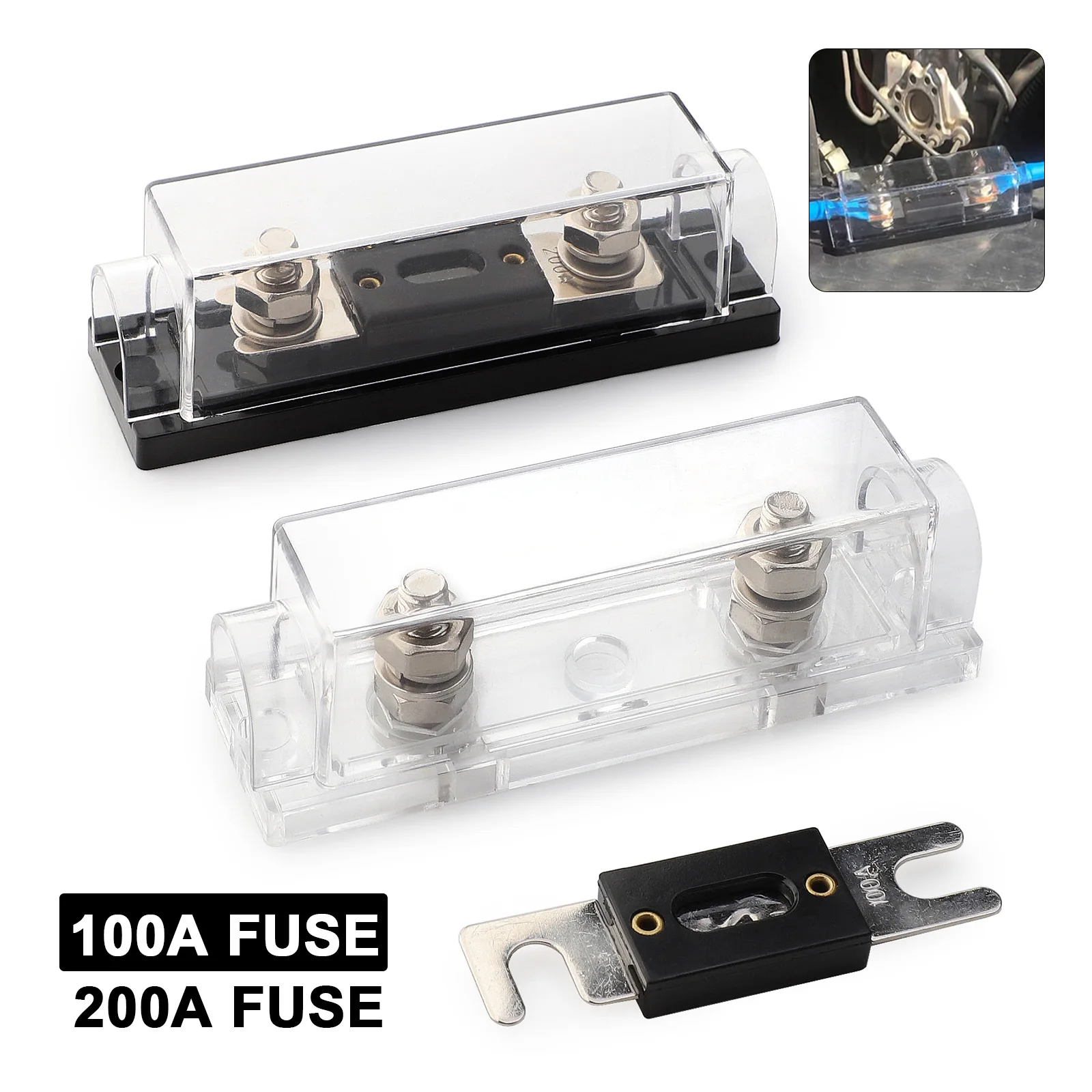 Car Audio 100A/200A Fuse Holder 0/2/4 Gauge Fuse Block with 200A  Fuses for Car Audio Truck DIY Fuse Holders