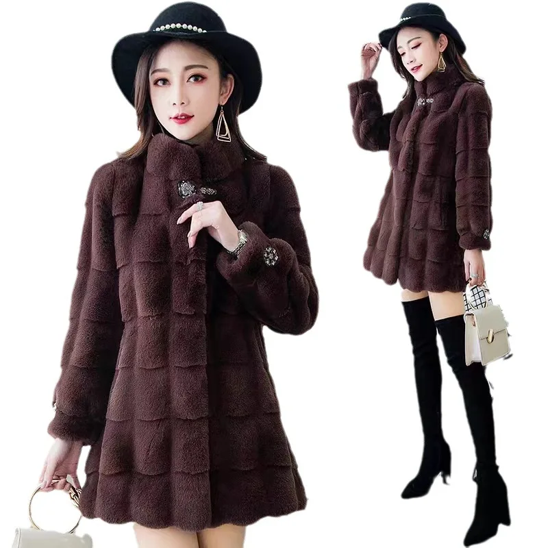 Jaket Bulu Imitasi Wanita 2026, Panjang Sedang, Kerah Tegak, Tebal, Hangat, Gaya Y2k, Jaket Streetwear Elegan, Ramping, Musim Gugur Musim Dingin