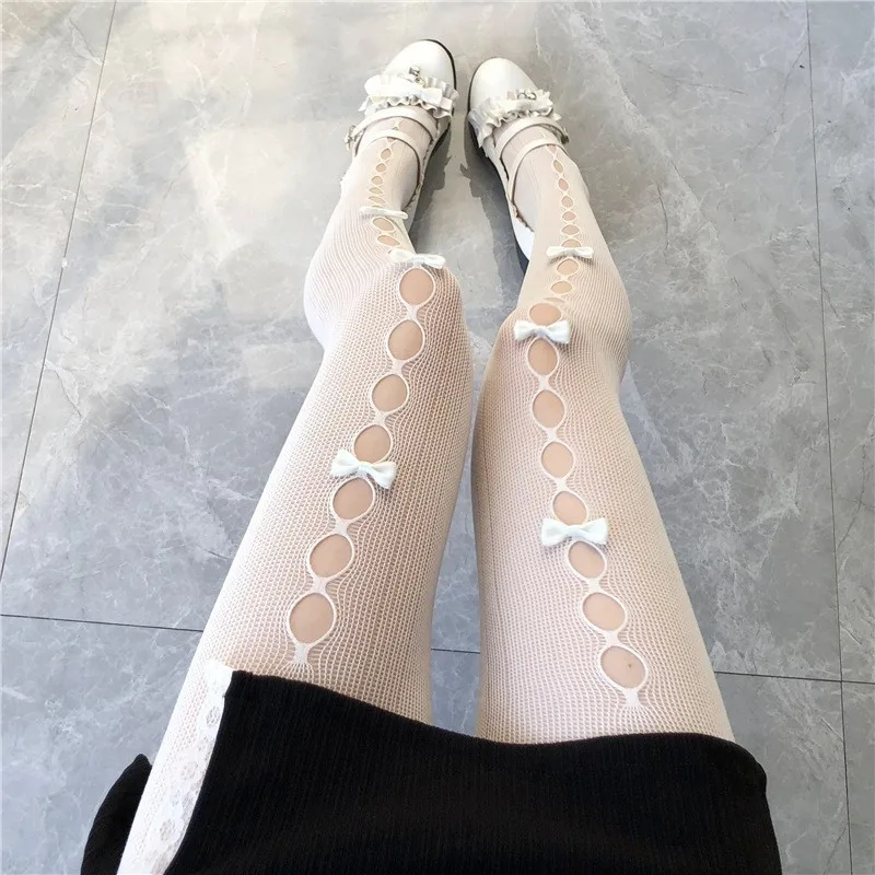 Gothic Lolita Schleife Netzstrümpfe Sexy Kostüm Frauen JK Weiße Strumpfhosen Anime Socken Cosplay Zubehör Lolita Strumpfhosen
