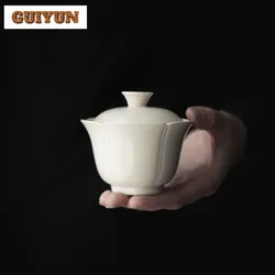 100ml Retro Coarse Pottery Gaiwanhandmade Grass Wood Gray Glaze Tea Tureen Chinese Tea Brewing Cover Bowl Cha Tea Services Gift