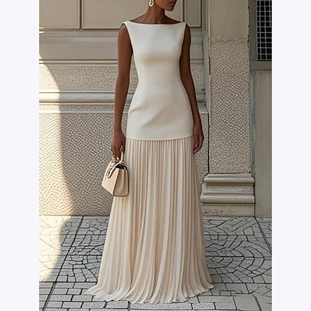 

Fashion Pleats Prom Dresses Classic O Neck Sleeveless A Line Robes Draped Formal Dinner Special Occasion Luxury Evening Gown