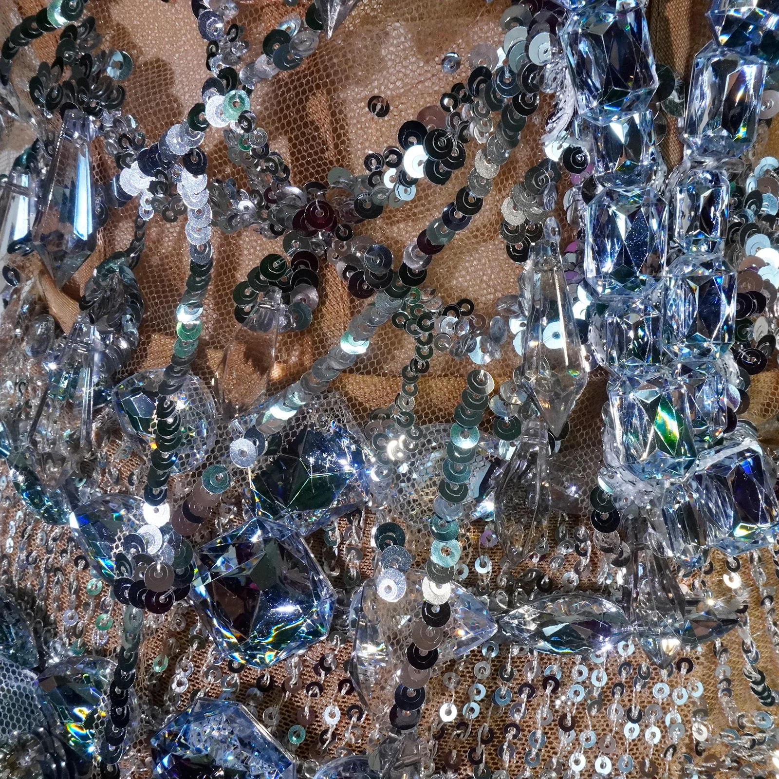 Sparkling Rhinestone Evening Dress Women Sexy Beaded Sequins Formal Party Gown Stage Performance Outfit Singer Dancer Costume