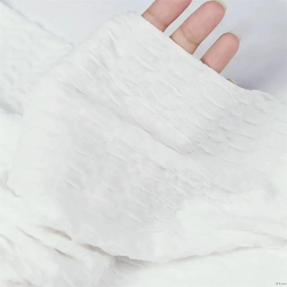 Bubble Wrinkle Knitted Elastic Plush Embroidered Fabric 3D Ruffled Texture Material For Baby Dress Women Clothing DIY Sewing