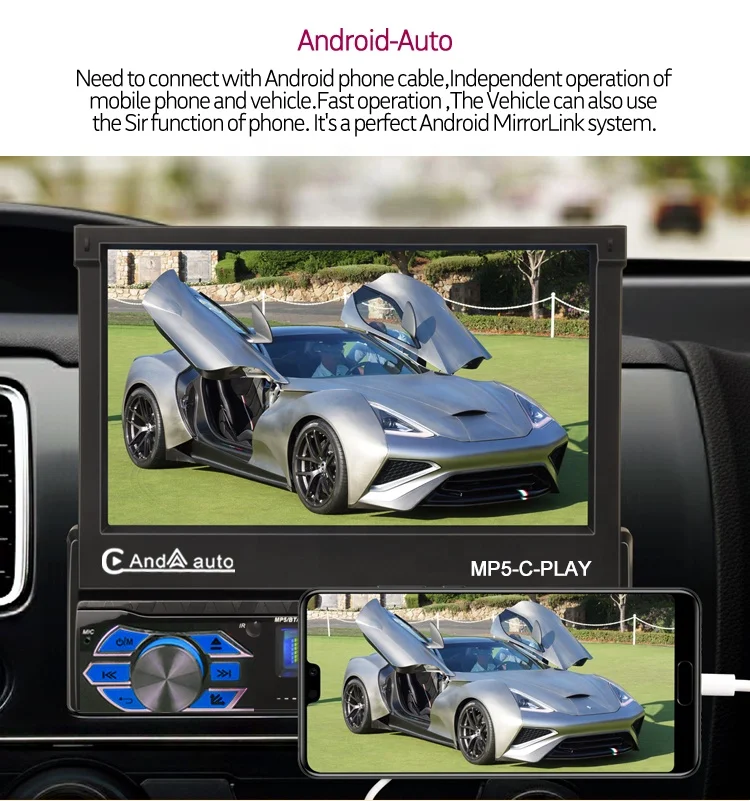 1Din 7Inch HD Touch Screen Retractable Screen mp5 Radio Multimedia Audio Car Player Stereo Receiver Support carplay