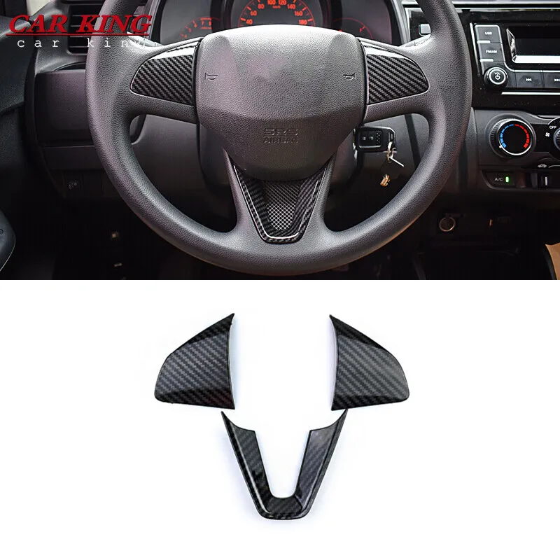 For Honda FIT JAZZ 2014 2015-2018 ABS Matte/Carbon fibre Car Steering wheel Button frame cover trim car styling accessories 3pcs