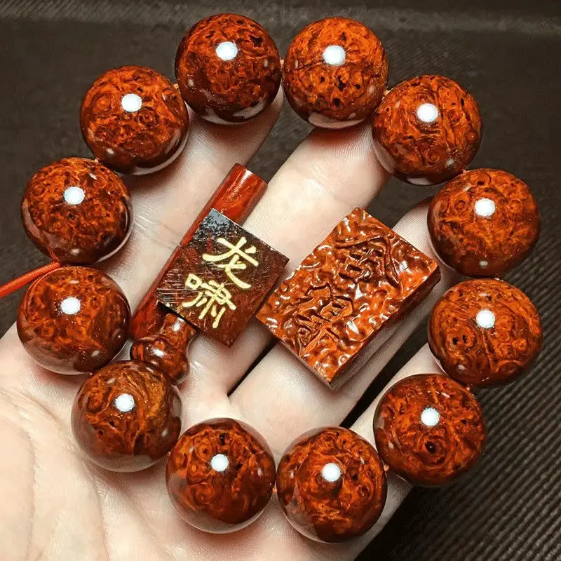 

India full scar spiral Venus lobular red sandalwood hand string grape meditation rosary beads gift to friends