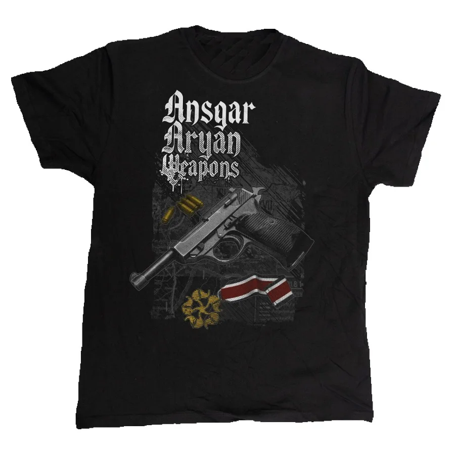 Ansgar Aryan Weapon. WWII German Walter P38 Pistol T-Shirt. Summer Cotton Short Sleeve O-Neck Mens T Shirt New S-3XL