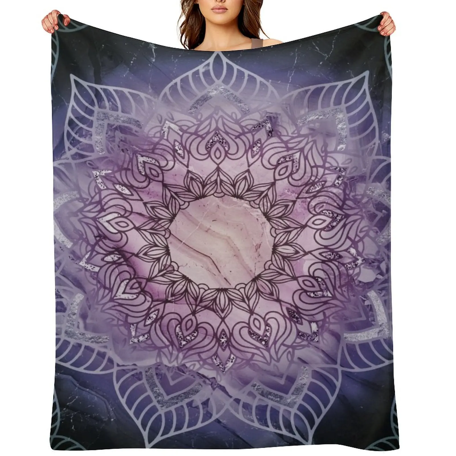 

Stylish Mandala in Teal and Purple Throw Blanket Travel Soft Beds Winter beds Comforter Blankets
