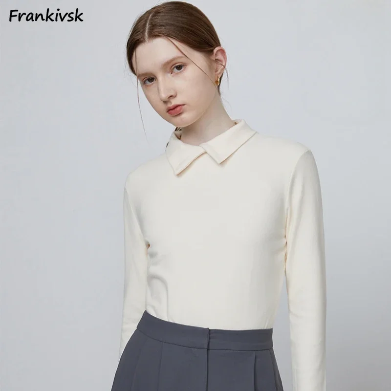 Slim Tops Women Turn-down Collar Solid British Style Autumn Popular All-match Full Sleeve Elegant Sweet Warm Flocking Trendy New