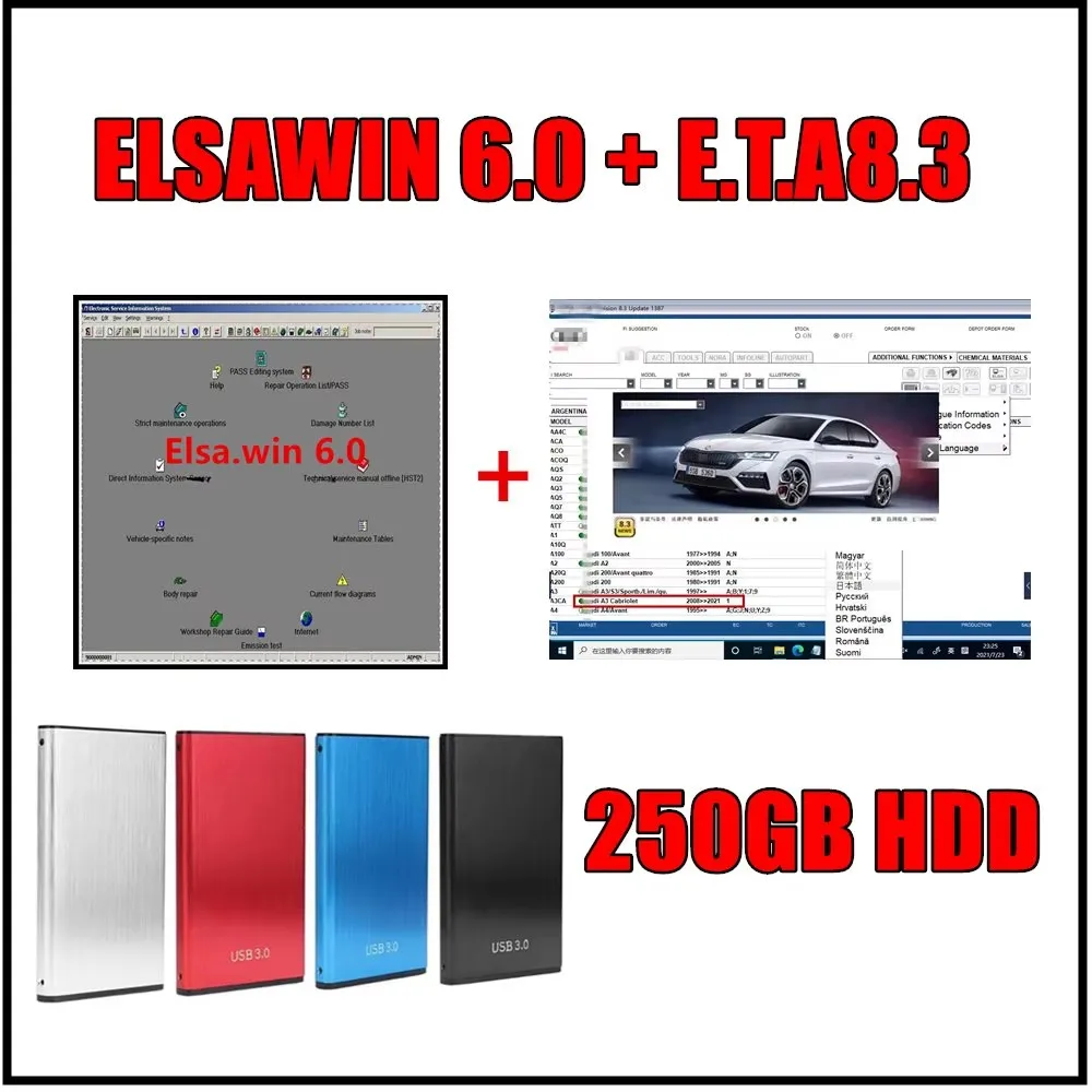 Etka 8.5 con ELSAWIN 6.0  último software de mantenimiento, catálogo de piezas electrónicas de vehículos, adecuado para V/W + AU