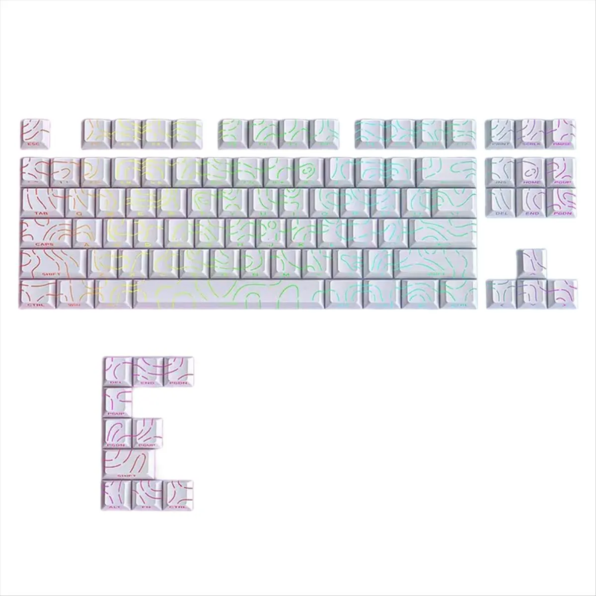 A49T 97 Keys Contour Lines PBT Double Shot Keycaps Backlit Translucent Cherry Profile for MX Mechanical Keyboard