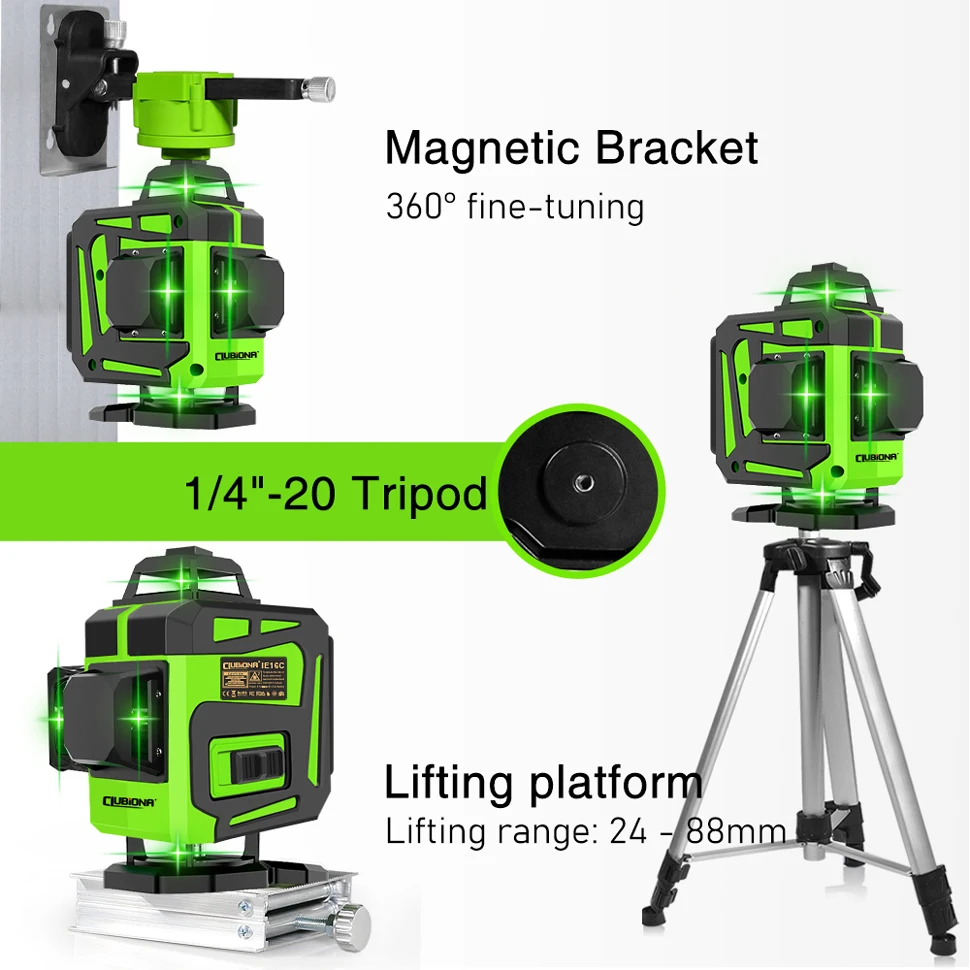 Imagem -05 - Clubiona-nível Laser Verde 16 e 12 Linhas Auto-nivelamento 360 Níveis Horizontal e Vertical Feixe Verde Super Poderoso