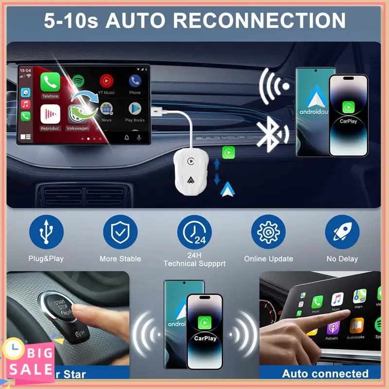 

Wireless Carplay Android Auto Adapter Plug & Play Dongle, For All Wired Carplay Cars IOS 10+ Android 11+ Phones