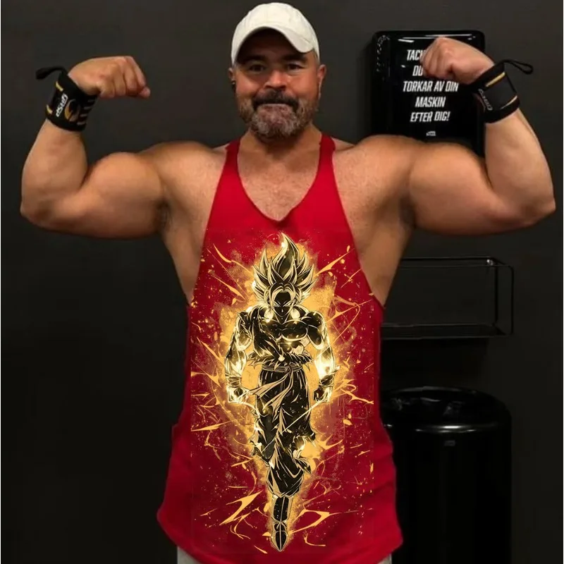 (Bandai) Dragon Ball Z Chaleco deportivo para hombre, ropa deportiva para gimnasio, chaleco muscular de ejercicio transpirable de algodón, camisa sin mangas con espalda en Y para verano