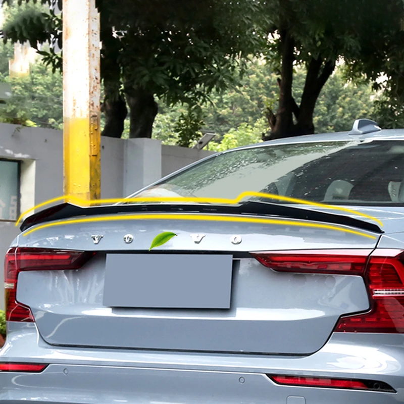 For Volvo S60 Accessory 2020 2021 2022 2023 ABS Plastic Unpainted Primer Car Rear Wing Spoiler Tail Fin Cover Decoration Fit