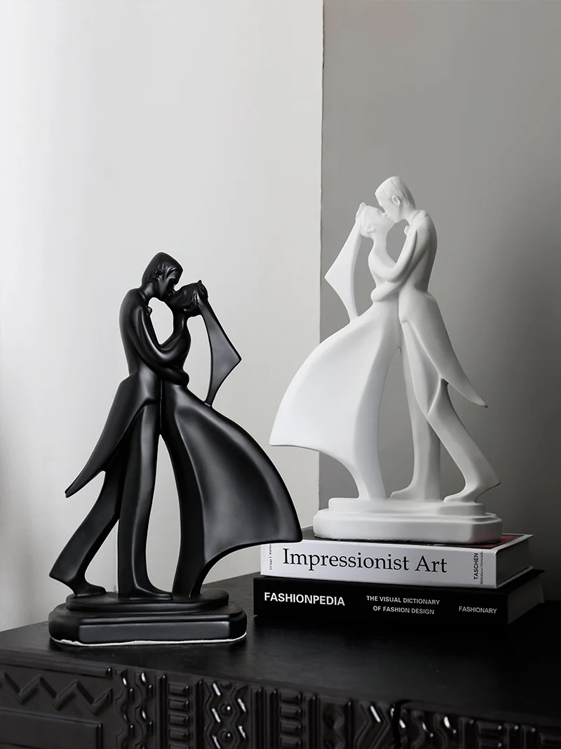 

Modern Resin Black White Lovers Couple Sculpture Abstract Art Figure Statue Dancing Men and Women Crafts Countertop Ornaments