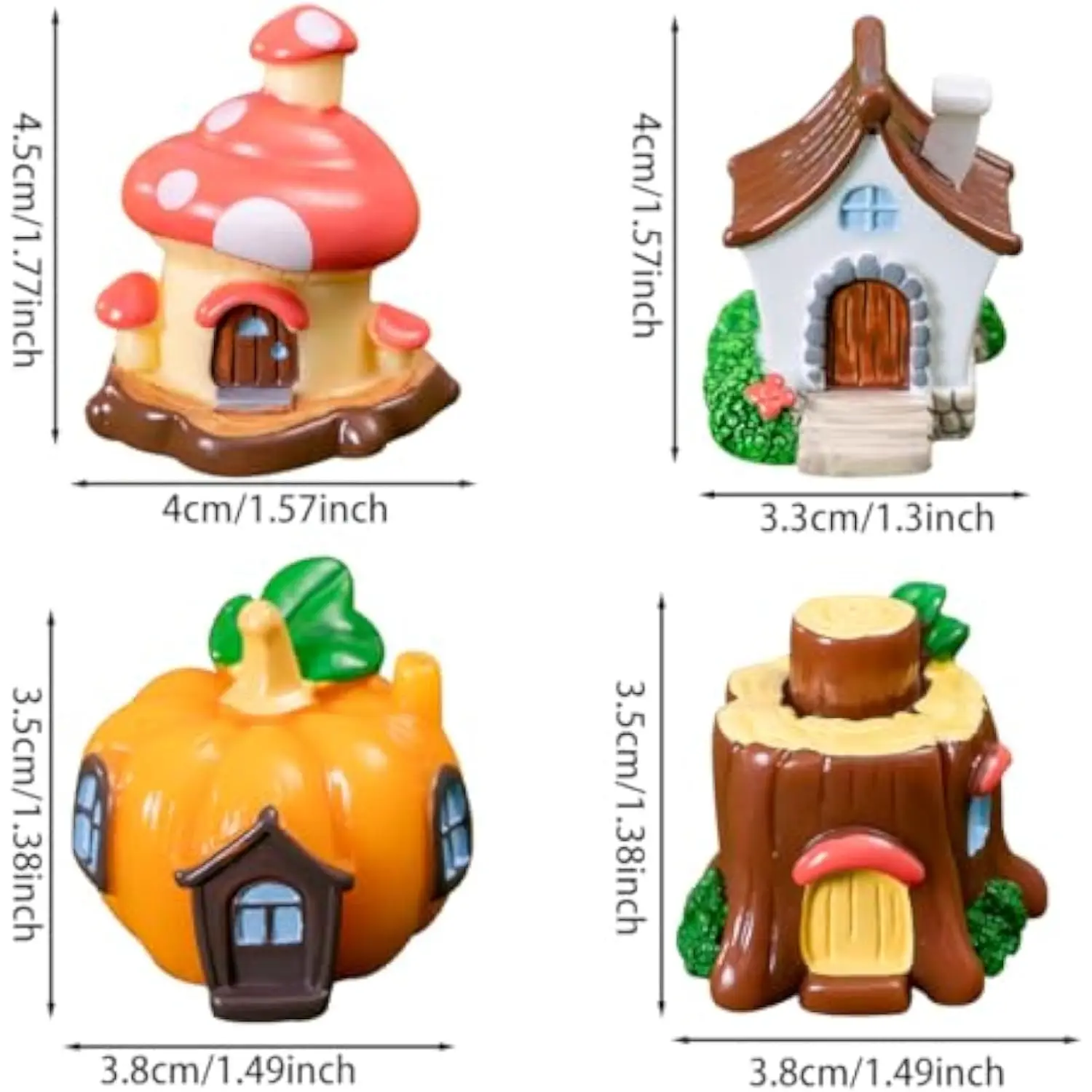 4 PCS Mini House Figurines, Miniature Village Hut Figurine, Fairy Garden Cottage Micro Landscape Ornaments Accessories for Bonsa