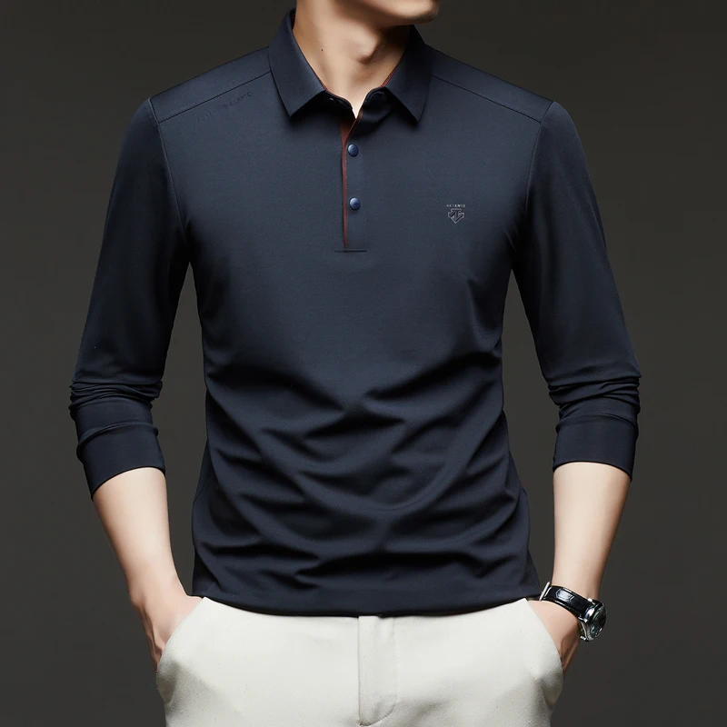 

Autumn New High-end Long Sleeved T-shirt Men's Lapel Spring and Autumn Thin Style Middle-aged Dad Casual Polo Shirt