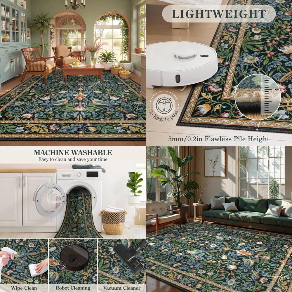 Vintage Bird Pattern 8x10 Rugs - Washable, Non-Slip, Suitable for Living Room, Bedroom and Dining Room, Stain Resistant