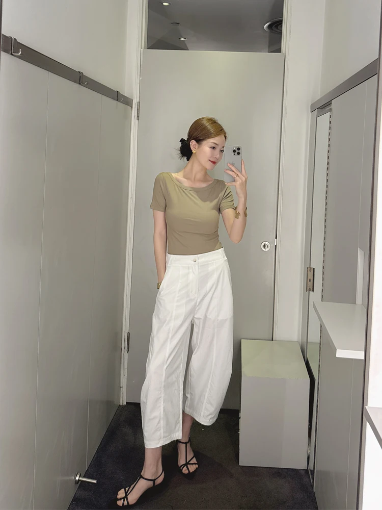 

Comfortable Wide Leg Nine Point Pants Women's Casual Elastic Waist Ba Design High Waist Pants Which Is a Versatile Faiona...