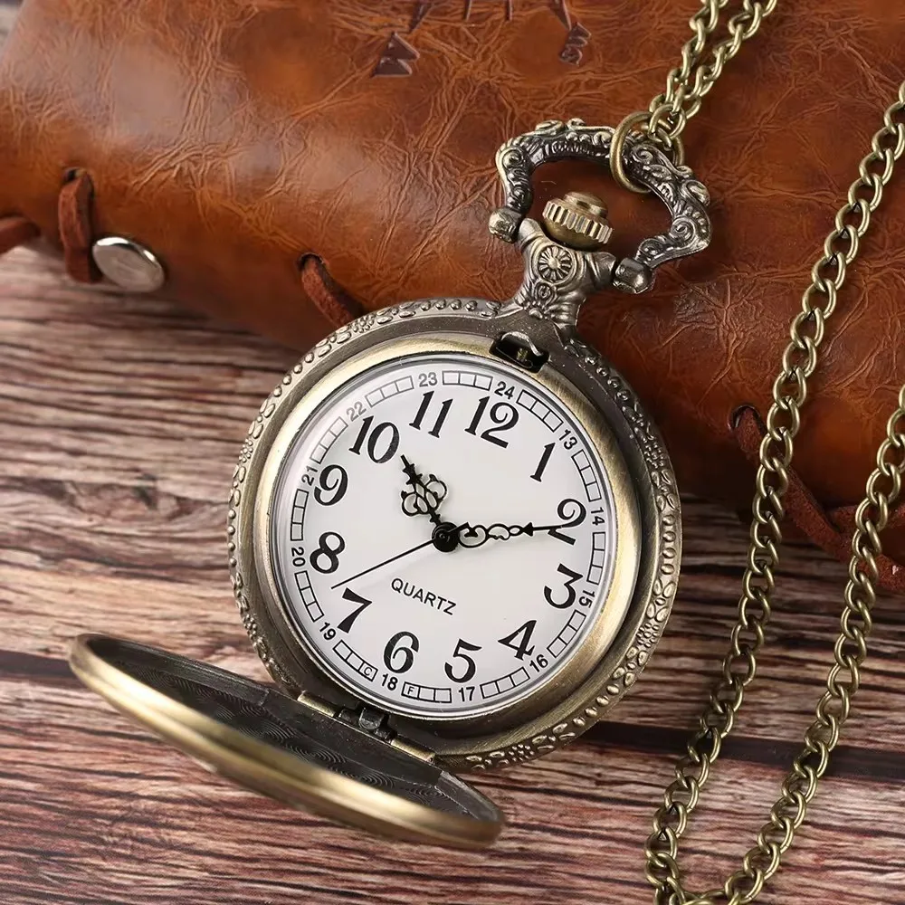 Rustikale Art Taschenuhr Vintage Vintage Vintage klassische Flip echte Geschenke für Jungen und Mädchen kreative Quarzpueblo Grabado 3d