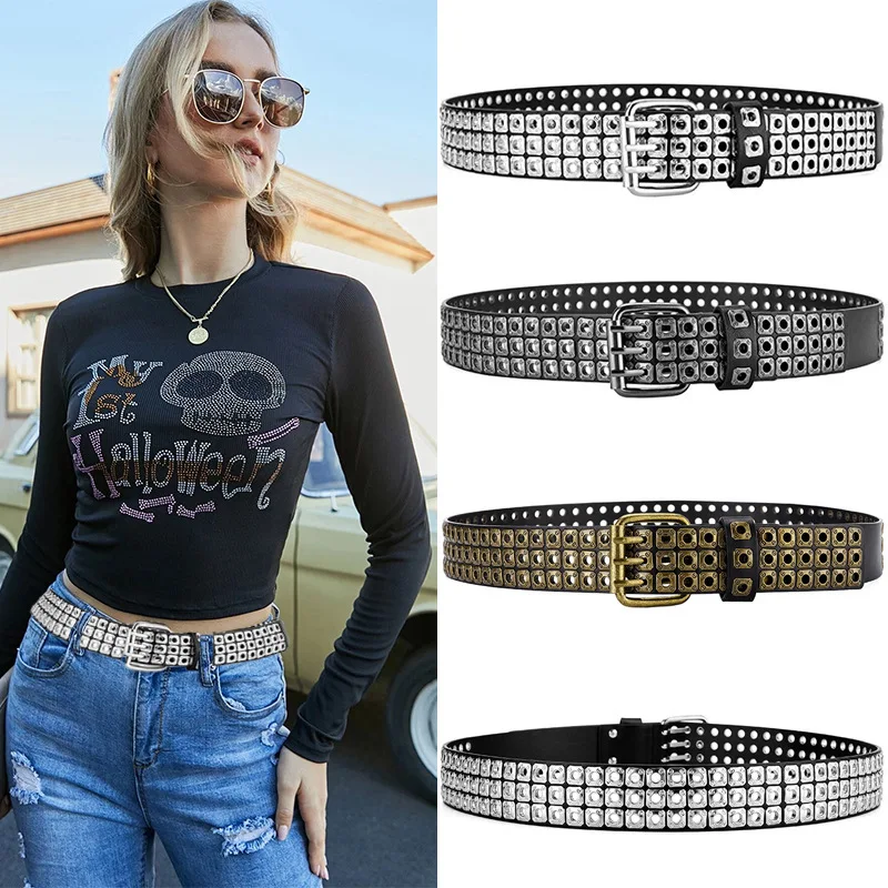 American Retro Style Women's Belt Y2K Rivet Three Exhaust Eye Punk Belt PU Versatile Personality Belt For Female Cool Belt's Men