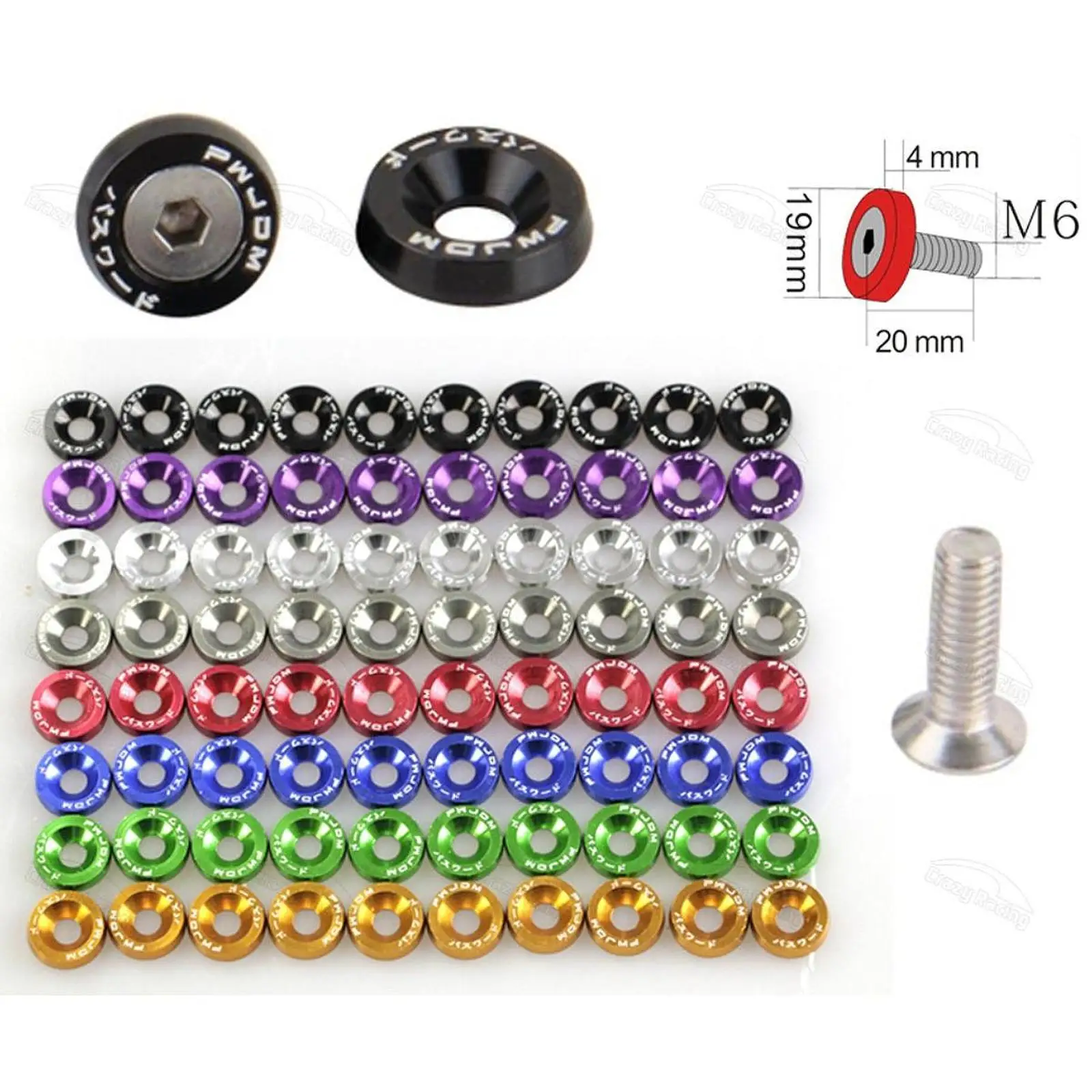 M6 Fender Washer Set Stainless Steel Screws Aluminum Gaskets Direct Replacement Car Modification Bolts for Engine Bay Refresh