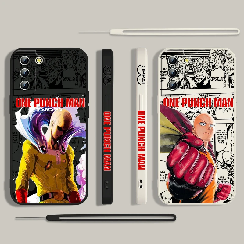 ONE PUNCH-MAN Saitama Phone Case For Samsung Galaxy S24 S23 S22 S21 S20 Pro FE Plus Ultra Liquid Left Rope Cover