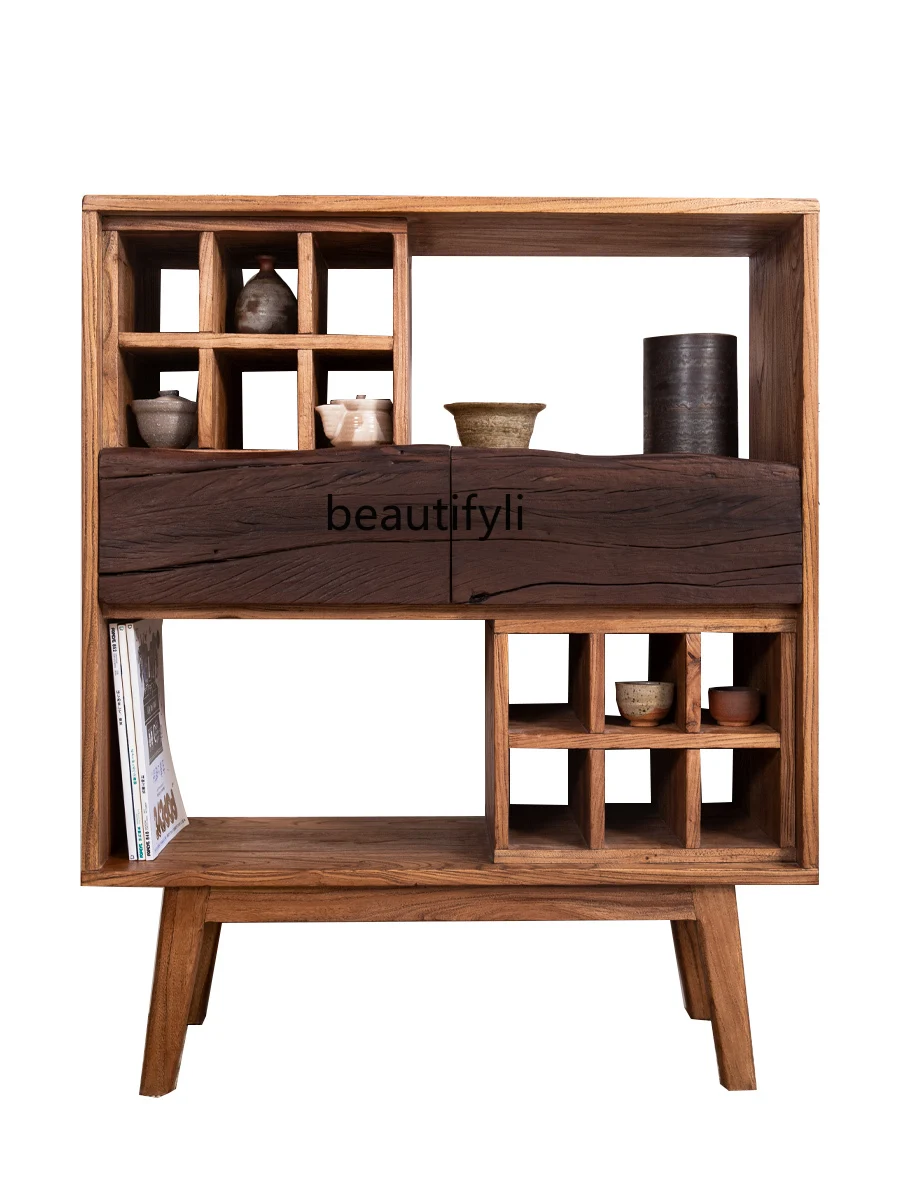 Cup Holder Drawer Weathering Storage Solid Wood Display Rack Tea Room Curio Cabinet B & B Display Cabinet