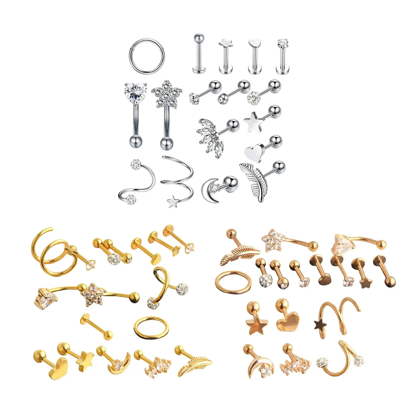 17Pcs Stainless Steel Earrings Hoops Earring Hoops Earrings Hoop Stud