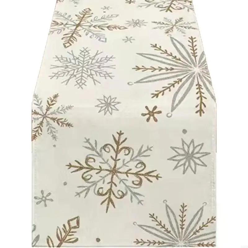 62KD Linen Table Runner Tablecloth with Snowflake Pattern Elegant For Winter Christmas and Seasonal Home Decoration